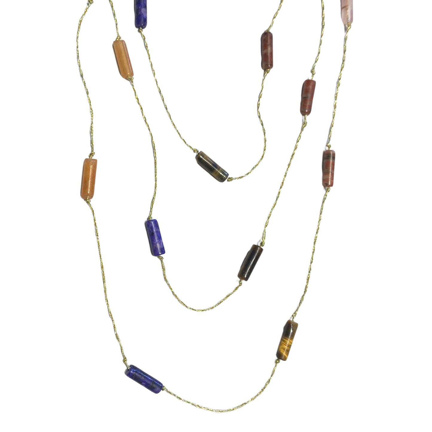 New multi Amulets Natural semiprecious gemstones studded sautoir Gold thread