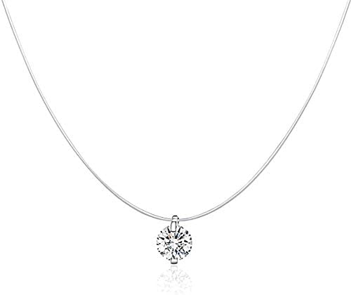 925 Sterling Silver invisible line necklace with a round crystal