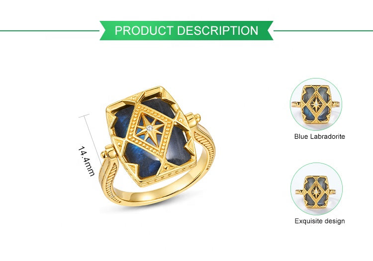 925 sterling silver Gold Plated Natural blue labradorite ring Handmade