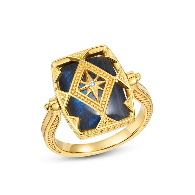 925 sterling silver Gold Plated Natural blue labradorite ring Handmade