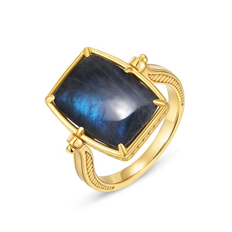 925 sterling silver Gold Plated Natural blue labradorite ring Handmade