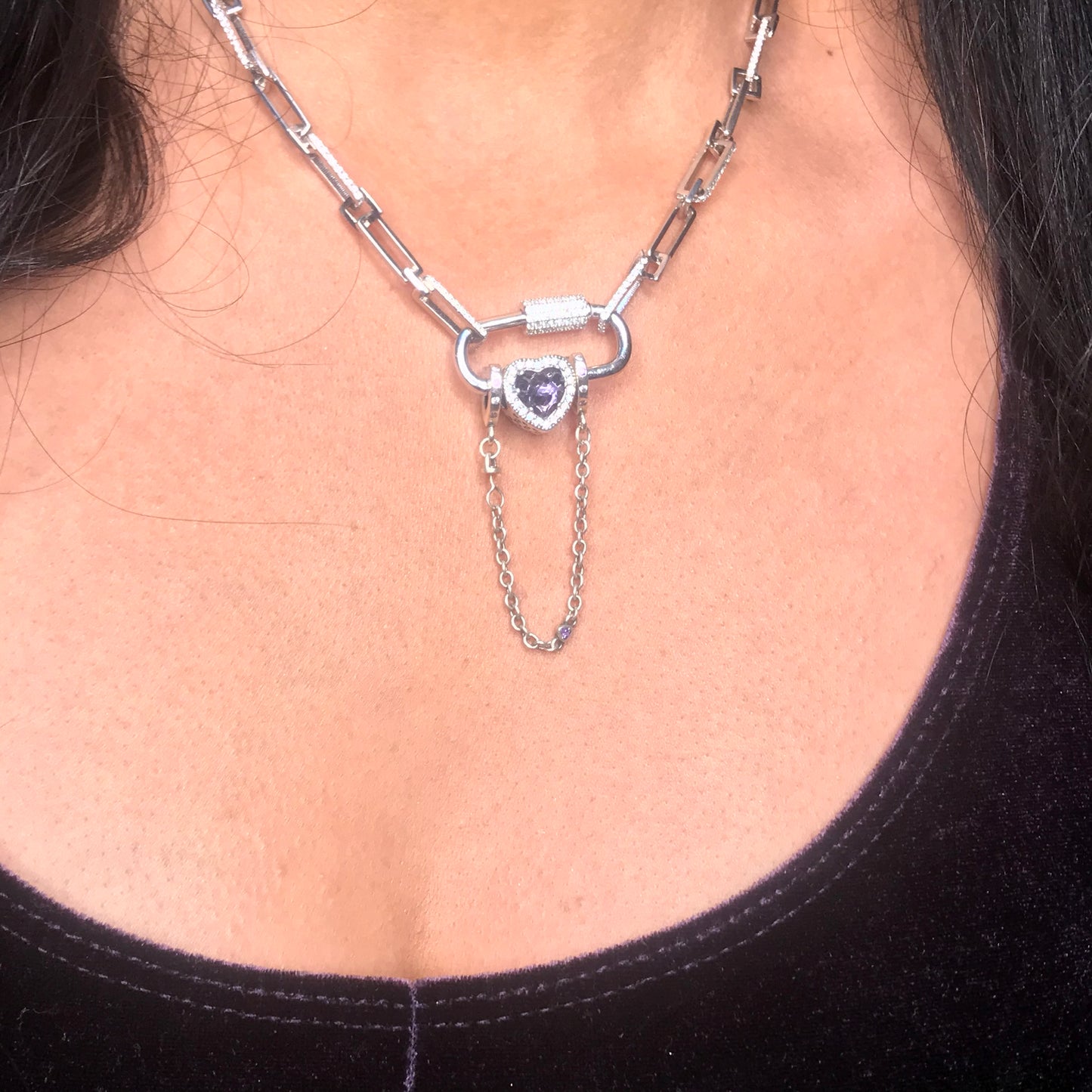 925 Sterling Silver Carabiner Bead Link Chain necklace