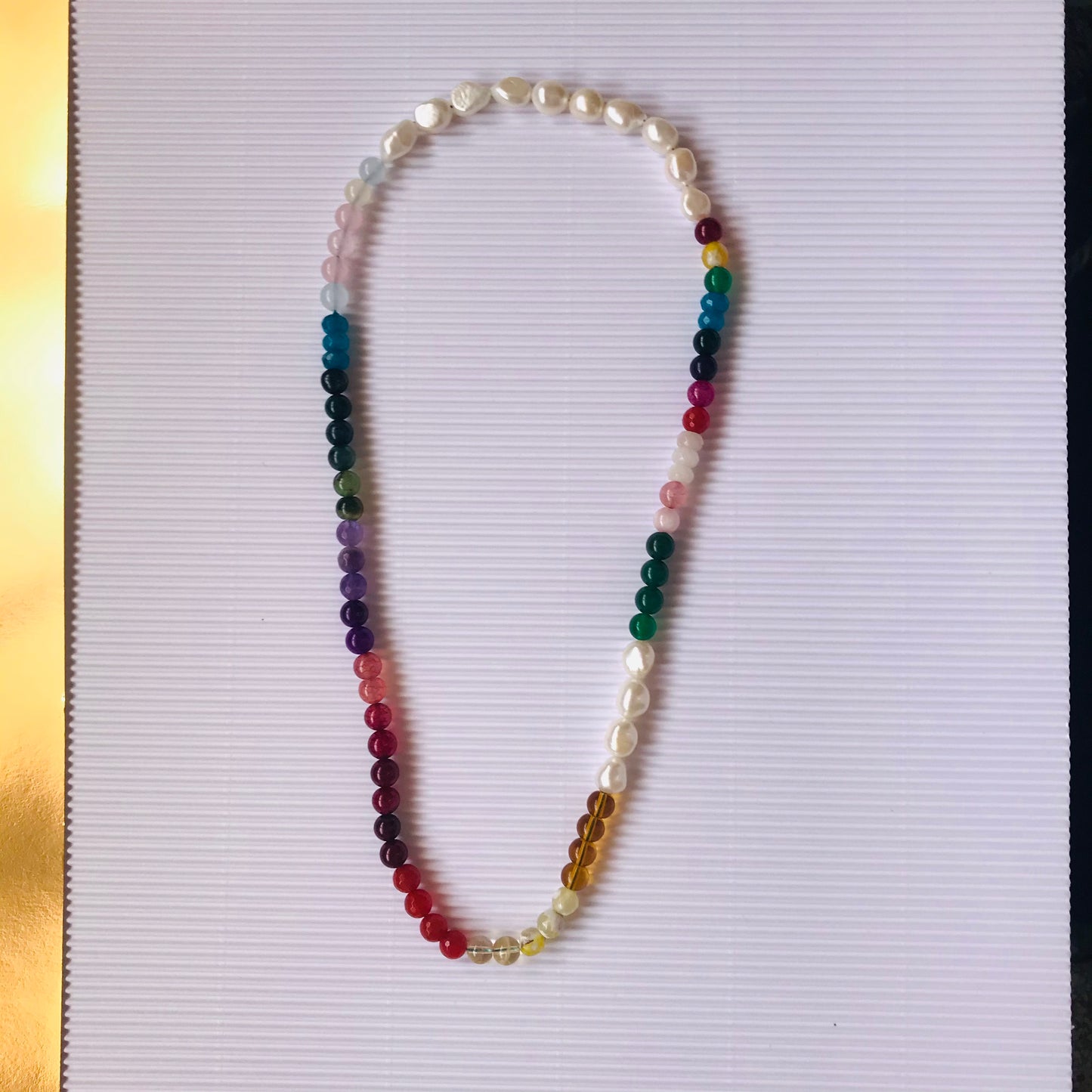 Multigems Beaded Necklace wih gems and pearls -All Natural beads
