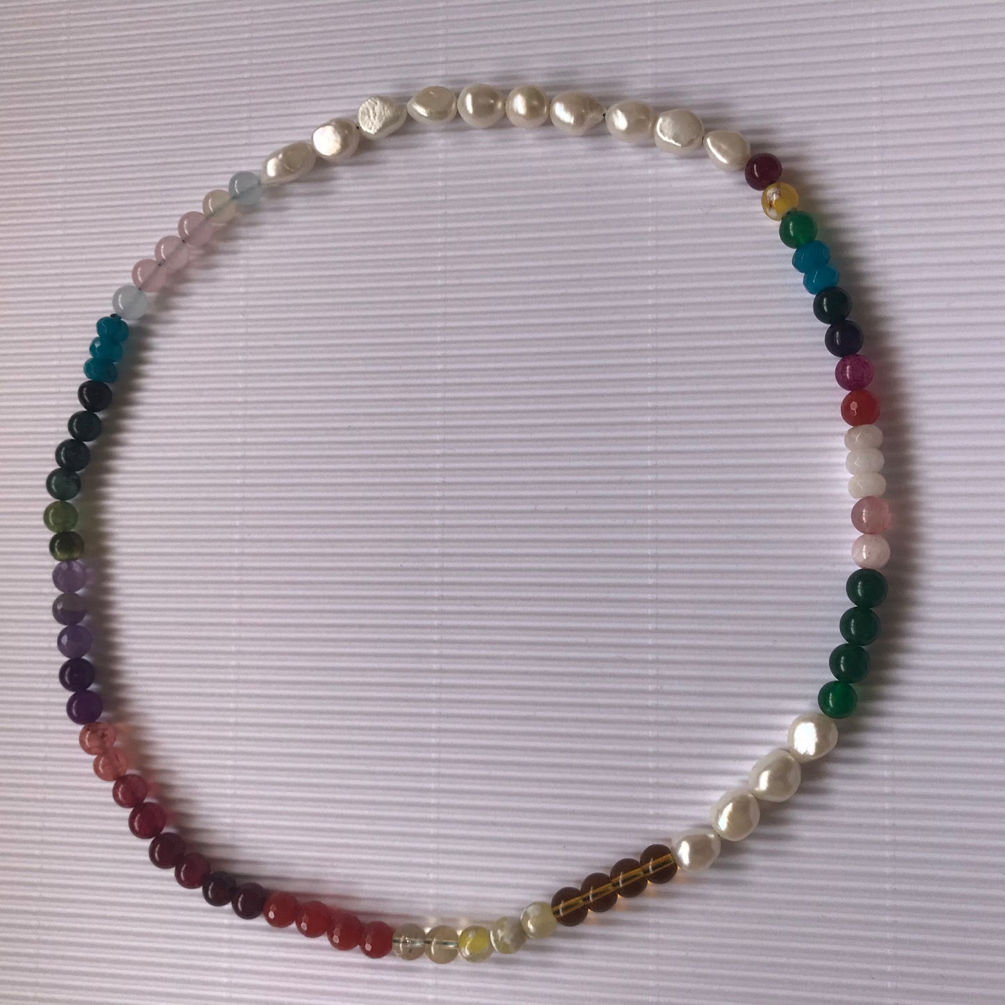 Multigems Beaded Necklace wih gems and pearls -All Natural beads