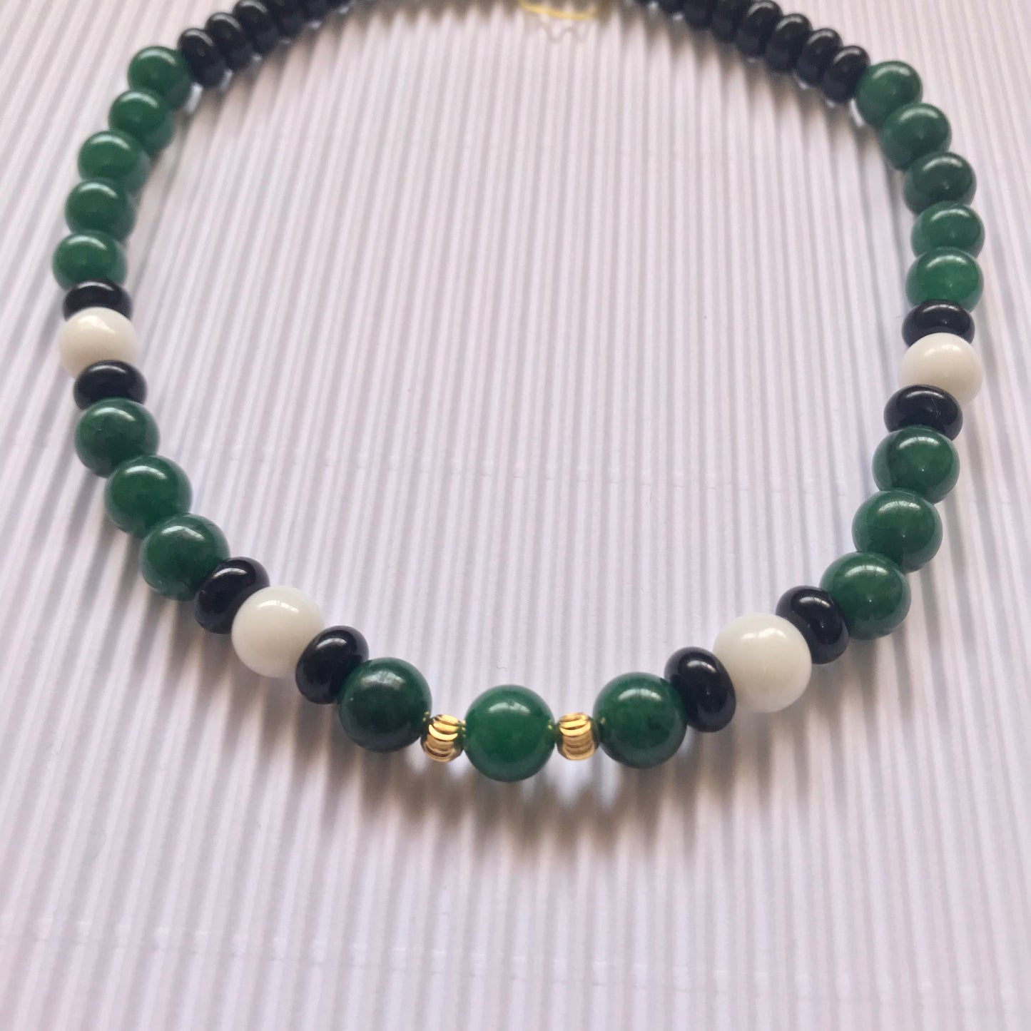 Multigems Beaded choker Green White Black color block -All Natural beads