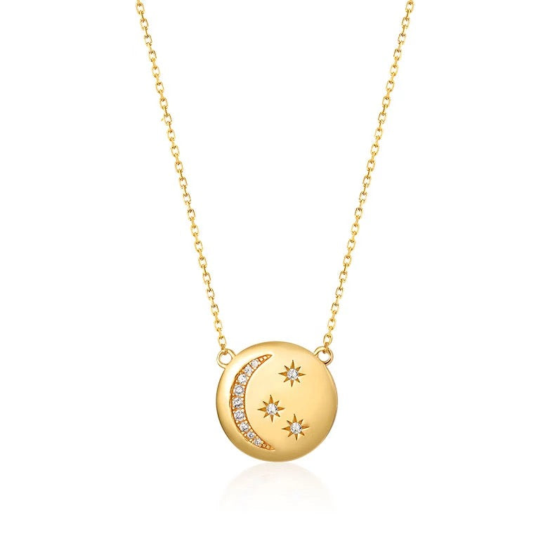 925 Sterling Silver Gold Plated Moon and Stars Sautoir Necklace