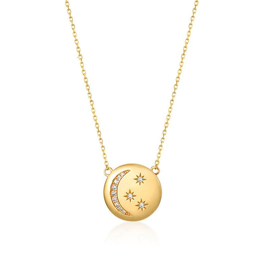 925 Sterling Silver Gold Plated Moon and Stars Sautoir Necklace