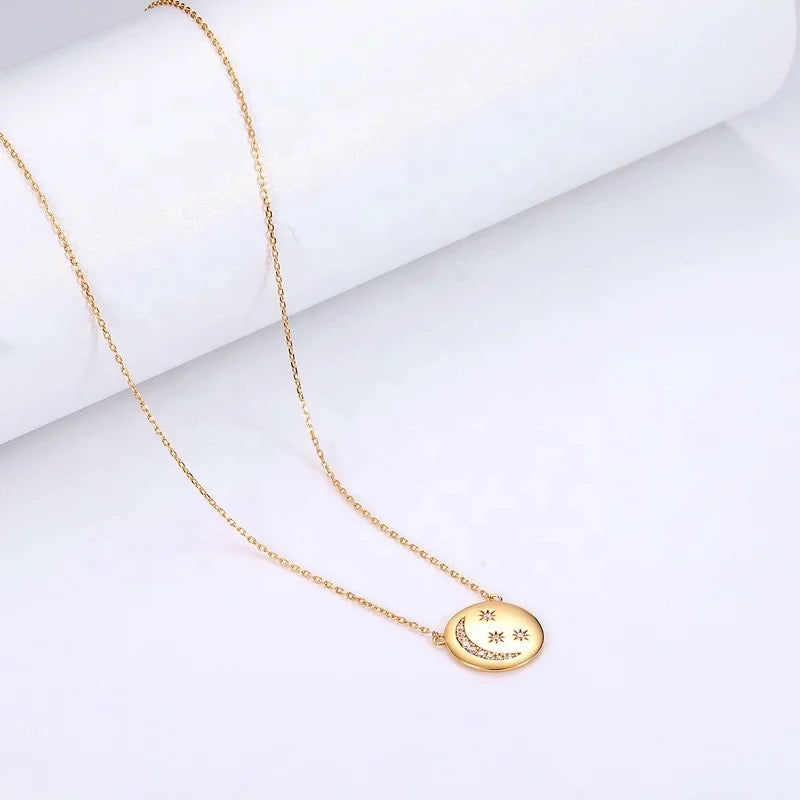925 Sterling Silver Gold Plated Moon and Stars Sautoir Necklace