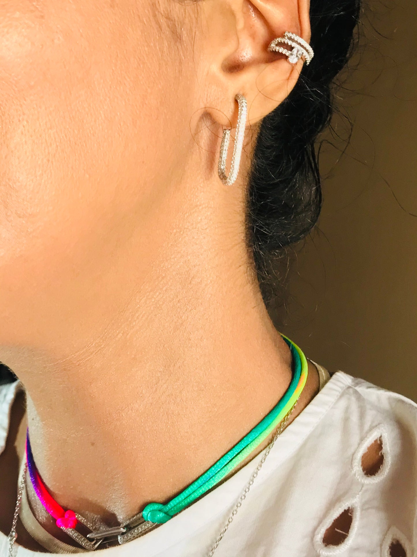 925 Sterling Silver Neon Color Silk Thread Cord choker necklace