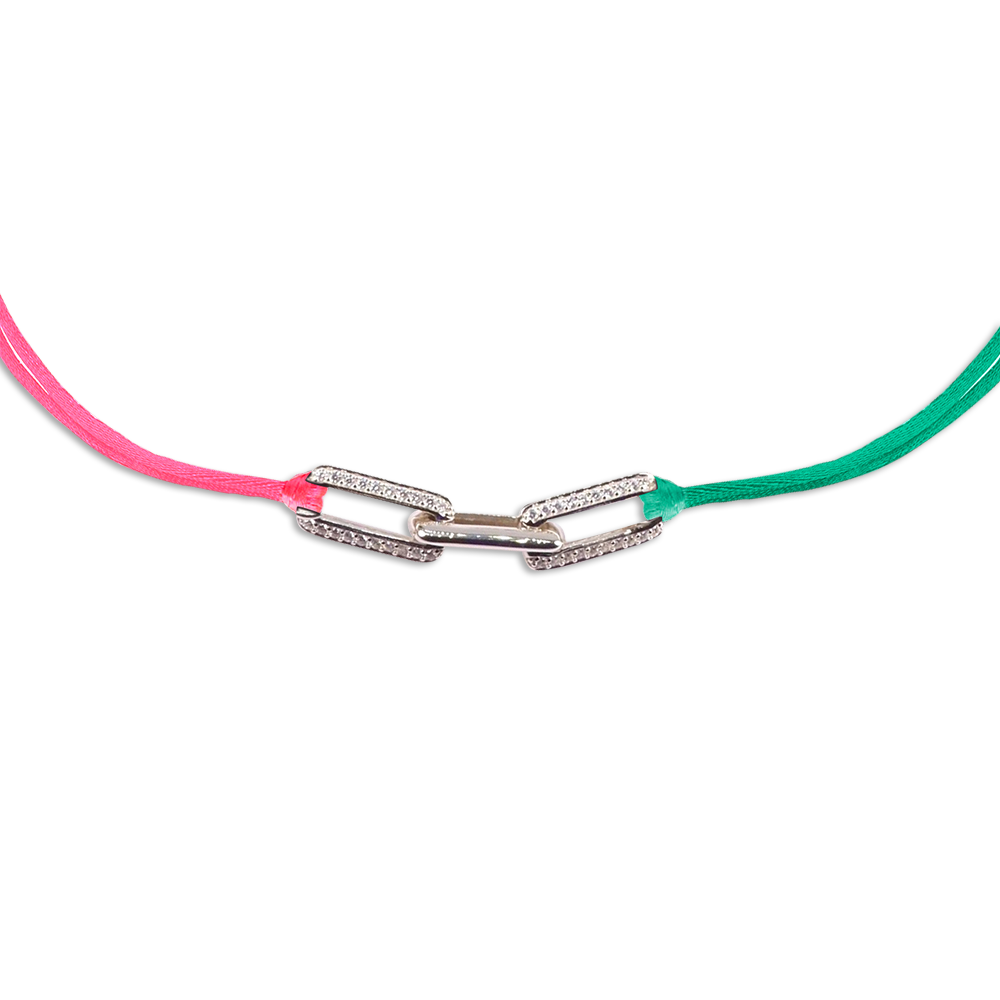 925 Sterling Silver Neon Color Silk Thread Cord choker necklace
