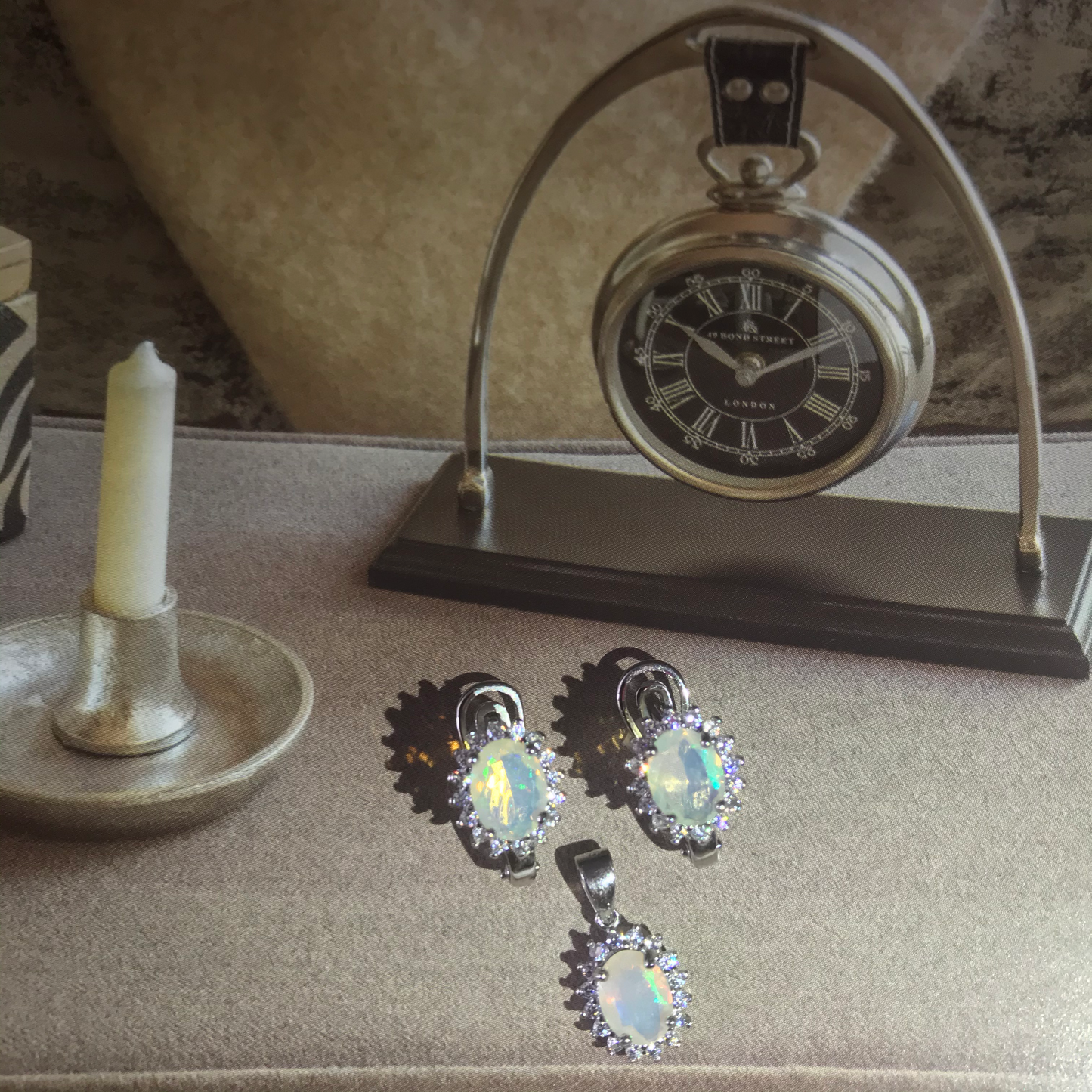 925 Sterling Silver Opal Set earrings and pendant