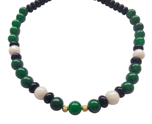 Multigems Beaded choker Green White Black color block -All Natural beads