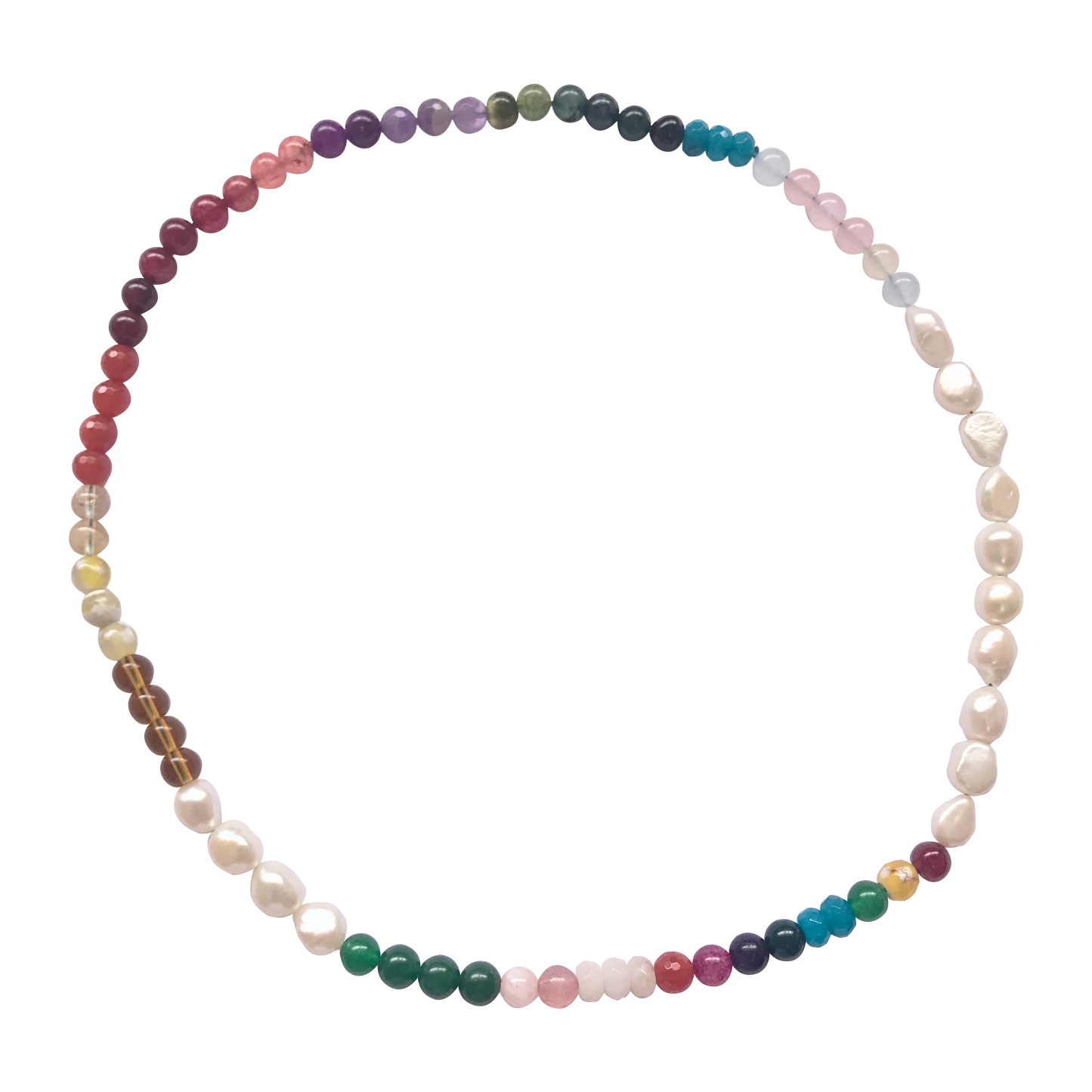 Multigems Beaded Necklace wih gems and pearls -All Natural beads