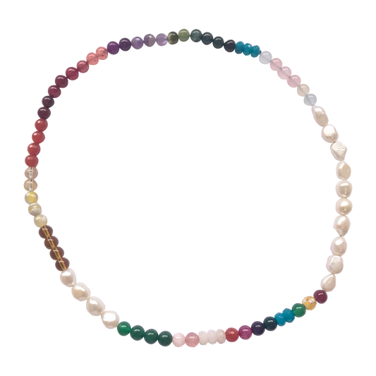 Multigems Beaded Necklace wih gems and pearls -All Natural beads