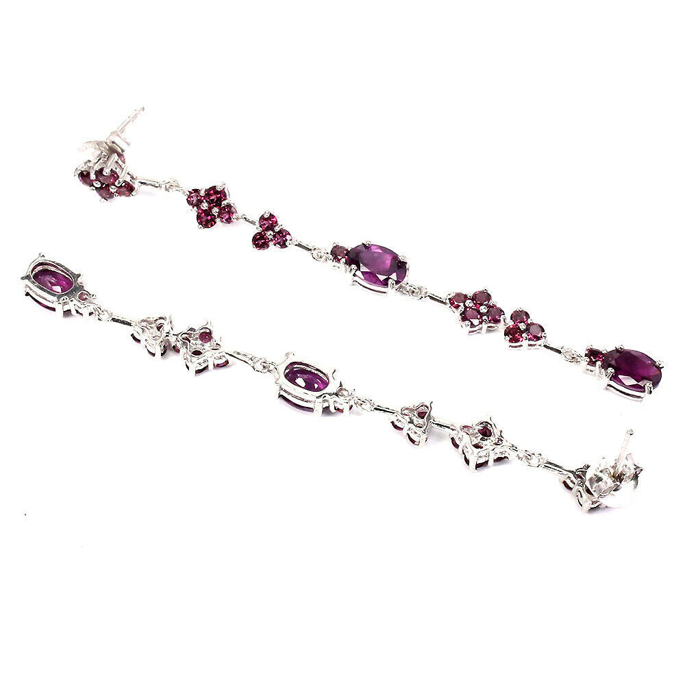925 Sterling Silver Natural Oval Rhodolite Garnet 7x5mm Earrings