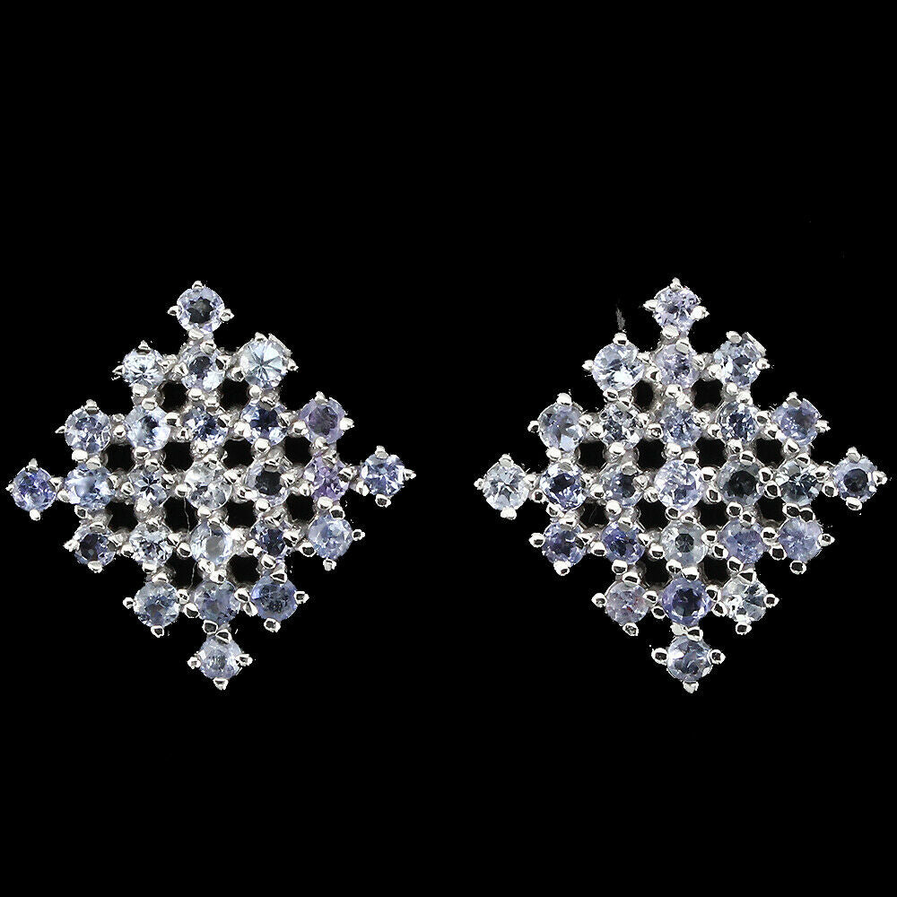 925 Sterling Silver Round Blue Tanzanite 14K White Gold Plate Earrings