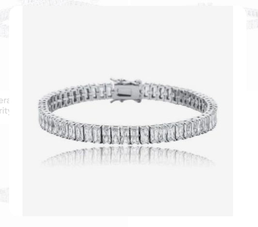 925 Sterling Silver White CZ Stone Baguette Tennis Silver