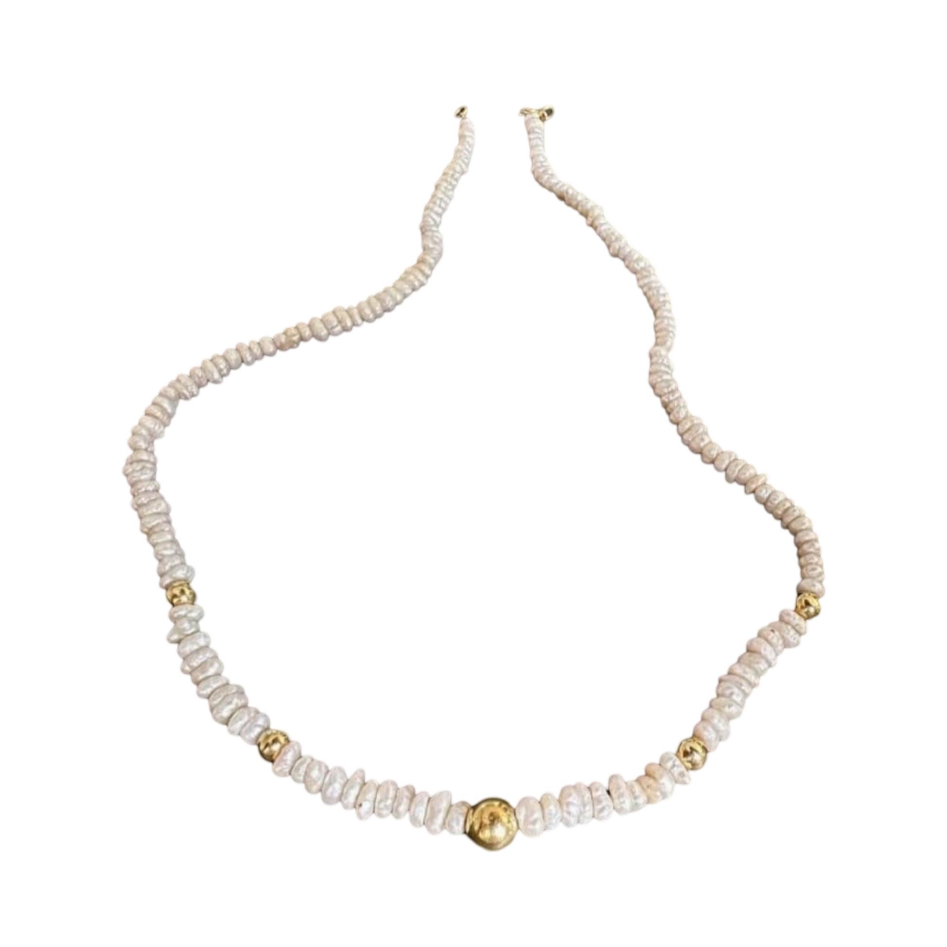 Freshwater Pearl & 18K Gold Bead Necklace, timeless yet bold elegance 