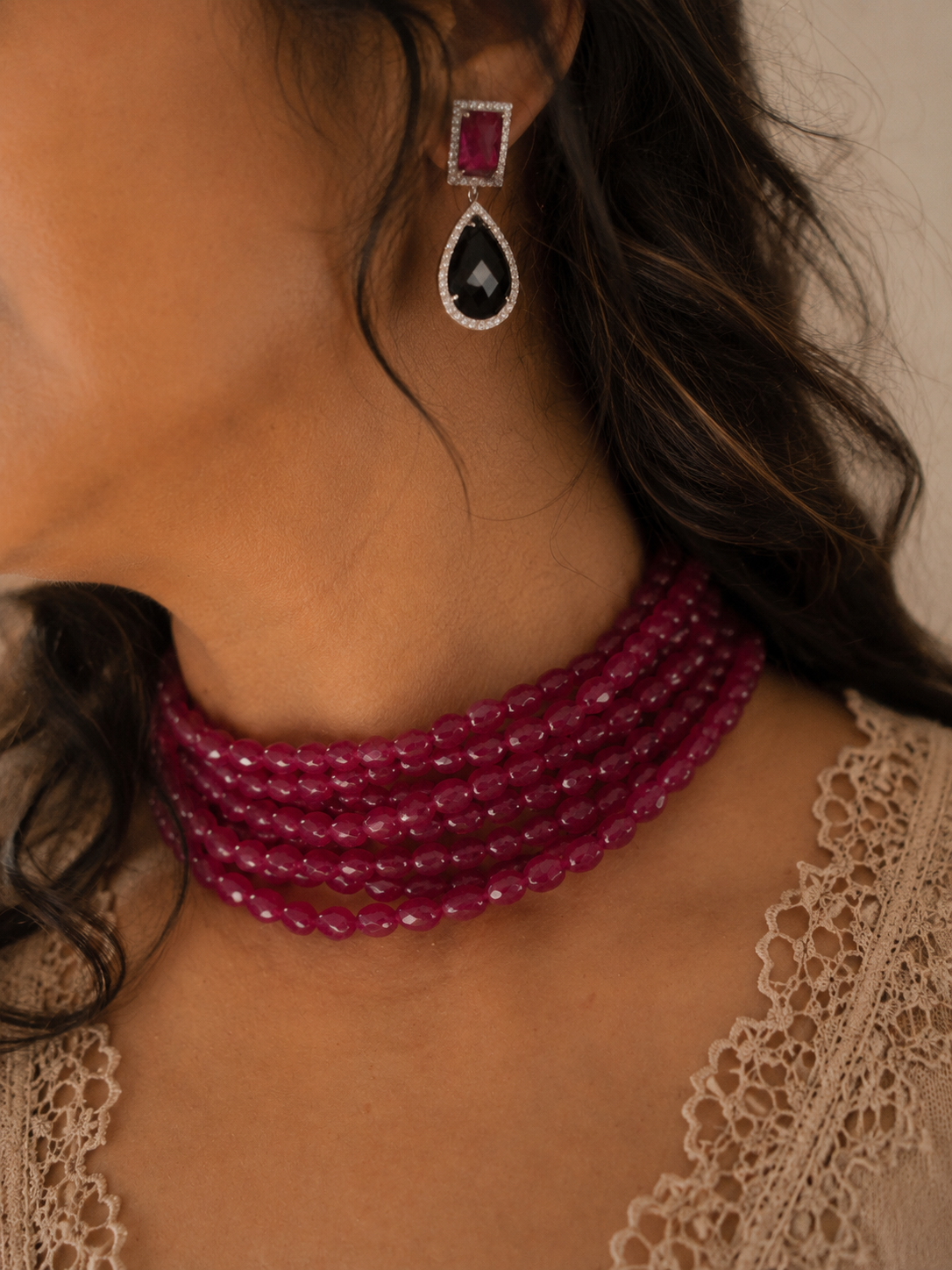 Rasberry Quartz Bon necklace Moroccan heritage By Opal bazaar 