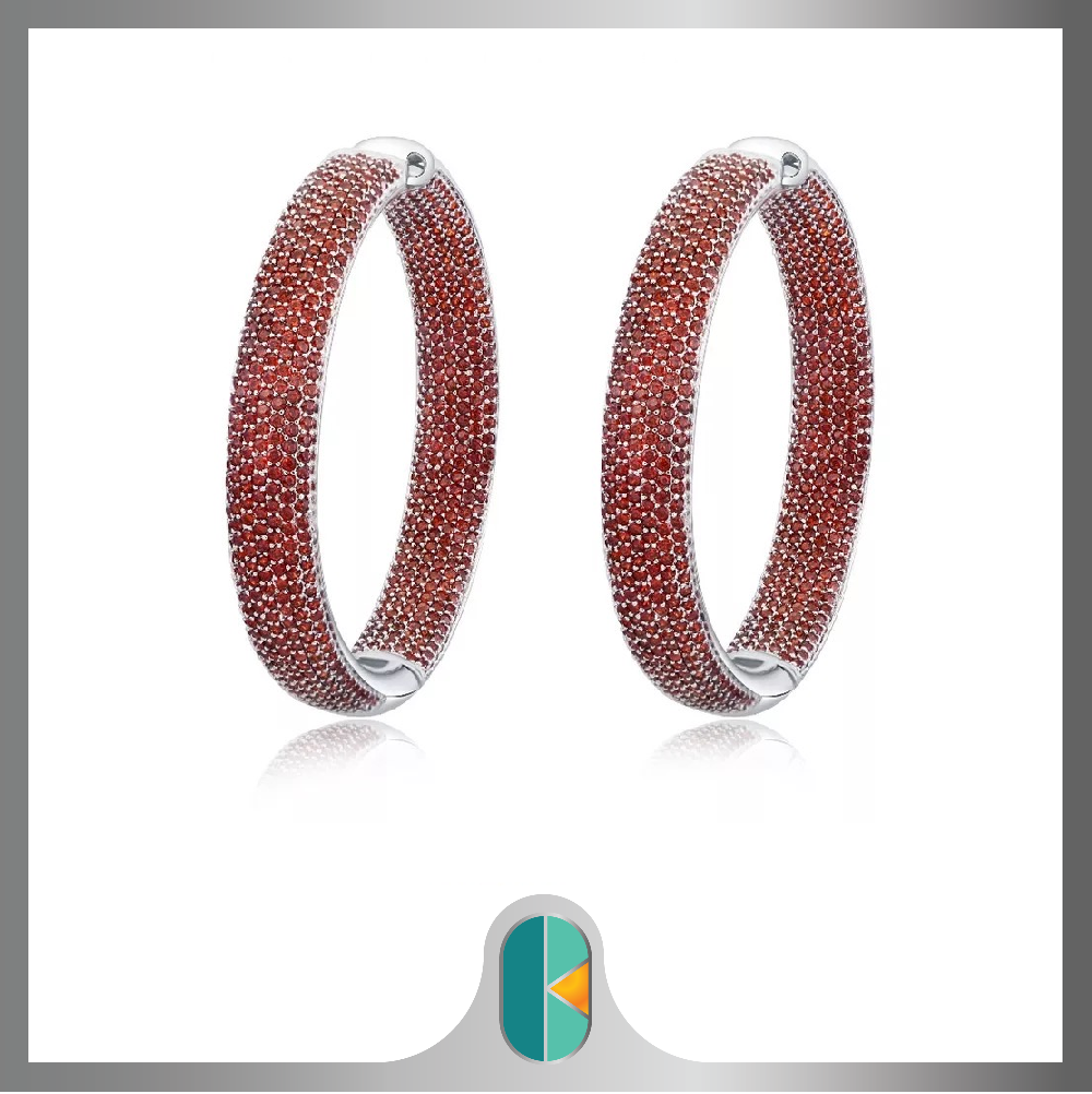 925 Sterling Silver Red Zirconium Micro Pave Jumbo Hoop Earrings