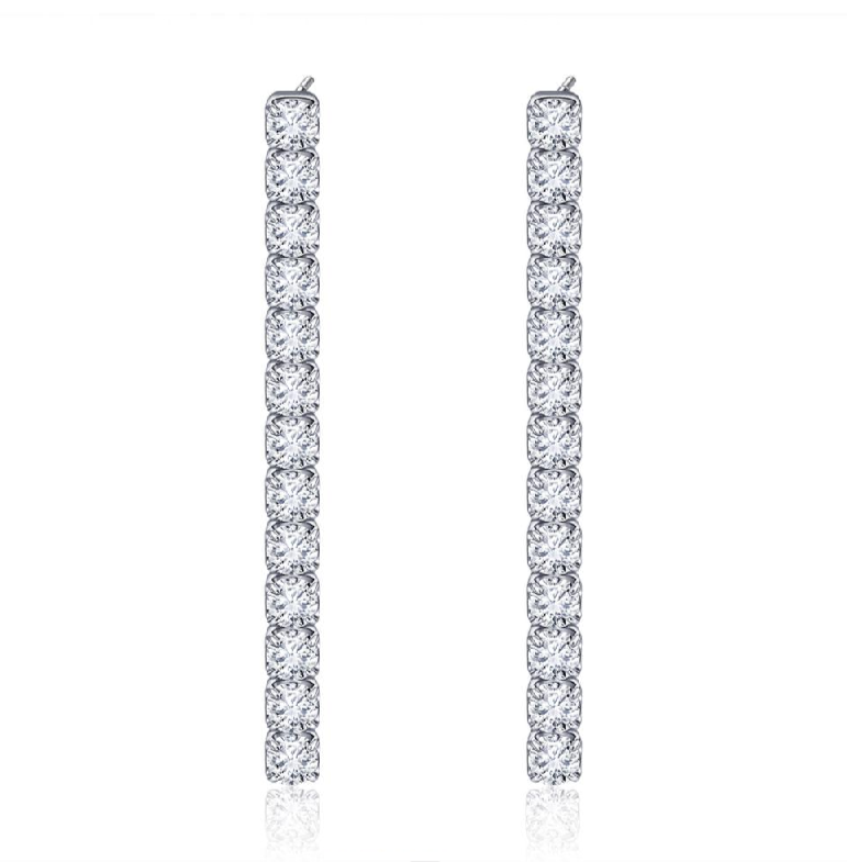 925 Sterling Silver Sparkling Cubic Zirconia Long Tennis Drop Earrings