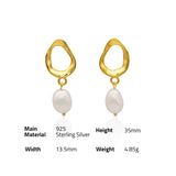 925 Sterling Silver Gold Plated Pearl Hammered Hoop Earrings