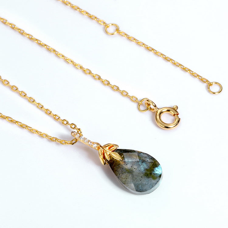 925 Sterling Silver Gold Plated Labradorite Tear Drop Pendant Necklace