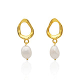 925 Sterling Silver Gold Plated Pearl Hammered Hoop Earrings