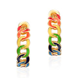 925 Sterling Silver Enameled Rainbow Multi-color Link Set Earrings Ring Earrings