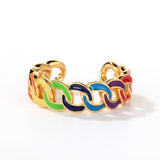 925 Sterling Silver Enameled Rainbow Multi-color Link Set Earrings Ring Earrings