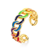 925 Sterling Silver Enameled Rainbow Multi-color Link Set Earrings Ring Earrings