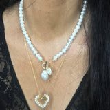 925 Sterling Silver Gold Plated Pearl Studded Heart Lariat Necklace