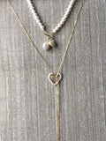 925 Sterling Silver Gold Plated Pearl Studded Heart Lariat Necklace