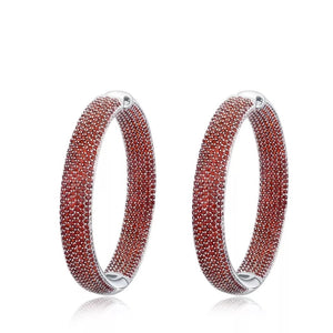 925 Sterling Silver Red Zirconium Micro Pave Jumbo Hoop Earrings