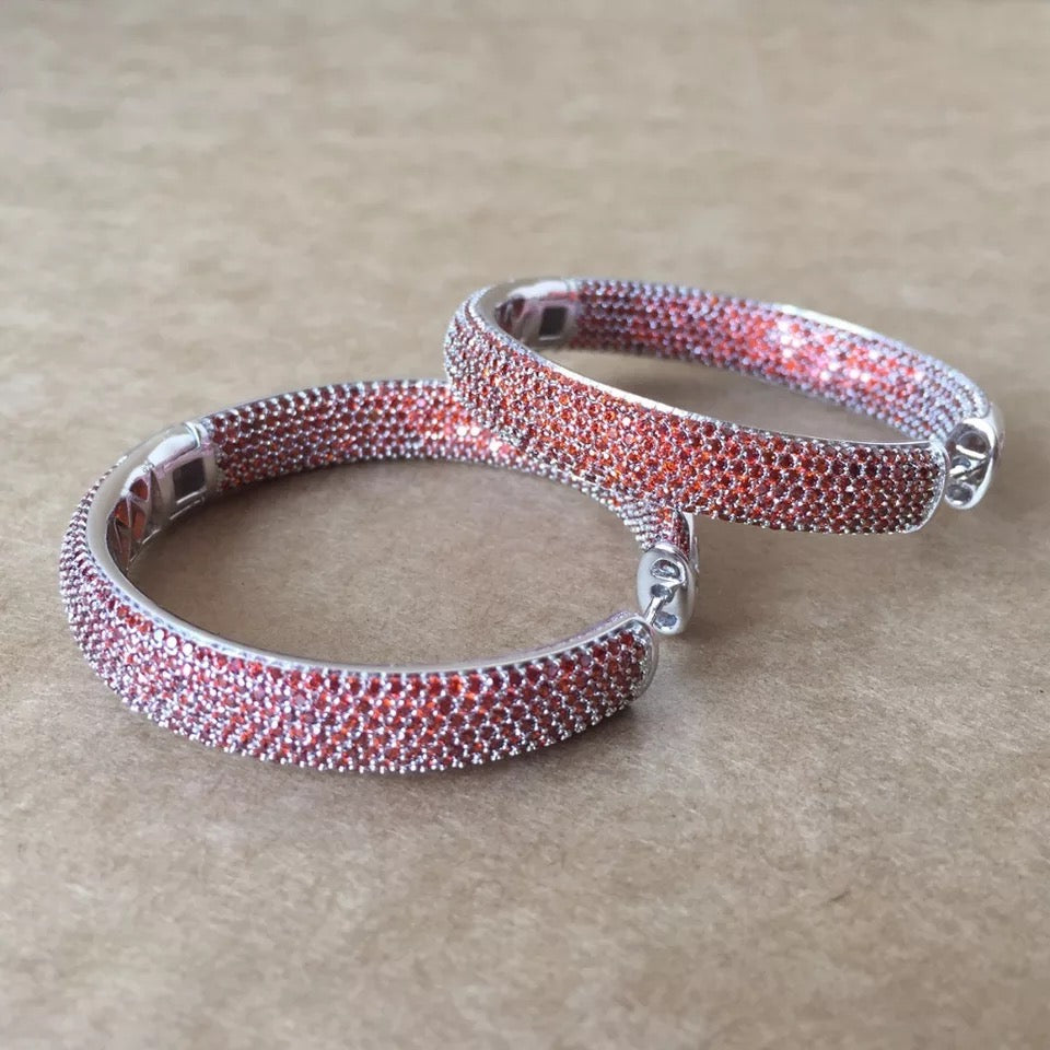 925 Sterling Silver Red Zirconium Micro Pave Jumbo Hoop Earrings