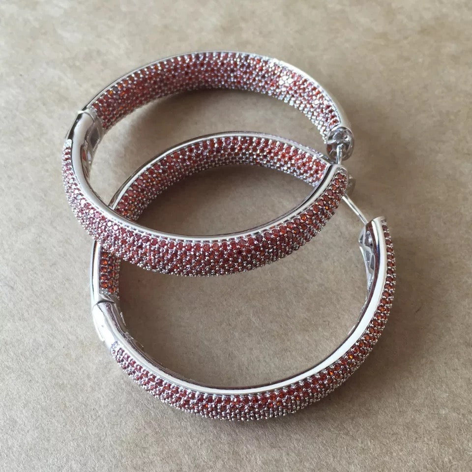 925 Sterling Silver Red Zirconium Micro Pave Jumbo Hoop Earrings