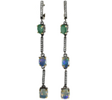 925 Sterling Silver Opal Pave Long Drop Earrings