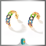 925 Sterling Silver Enameled Rainbow Multi-color Link Set Earrings Ring Earrings