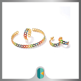 925 Sterling Silver Enameled Rainbow Multi-color Link Set Earrings Ring Earrings