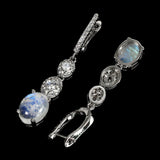 925 Sterling Silver Oval Moonstone 10x8mm Cz White Gold Plate Earrings